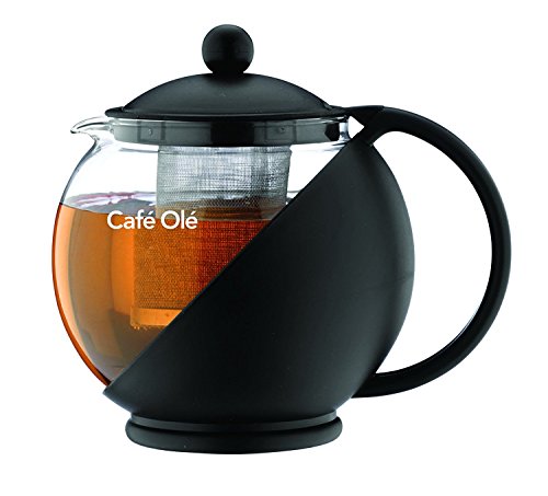 🔥 SELTEN SO GÜNSTIG (-41%) Café Olé Grunwerg Café Ole Loose Leaf Everyday Round Teekanne Infuser Basket Glas Teekanne, Schwarz, 1.20 Liter, 1200ml / 1.2