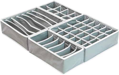 Simple Houseware 4-Pack Drawer Organizer Set - Closet Dividers for Underwear, Socks, Bras, Scarves, Ties - Foldable Non-Woven Storage Boxes, Gray