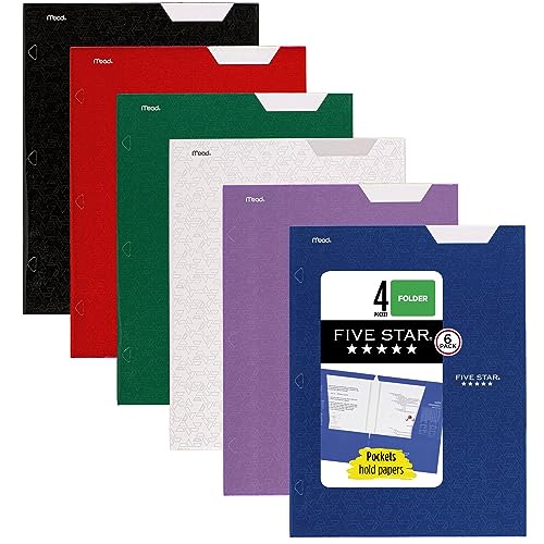 Five Star 4-Pocket Folder, 6 Pack, Paper Folder, Fits 3-Ring Binders, Holds 8-1/2" x 11" Paper, Assorted Colors (38058)