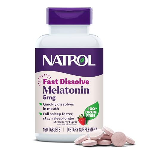 Natrol Melatonin 5mg Fast Dissolve Tablets, Sleep Support Supplements for Adults, Strawberry Flavor, 150 Tablets, Up to 150 Day Supply
