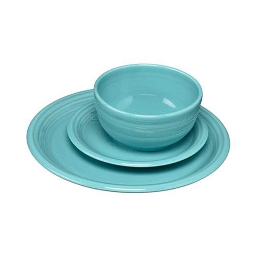 Fiesta® Bistro Coupe 3-Piece Dinnerware Set – Durable Ceramic, Lead-Free, Dishwasher/Microwave/Oven Safe – Made in USA Dinnerware - Turquoise