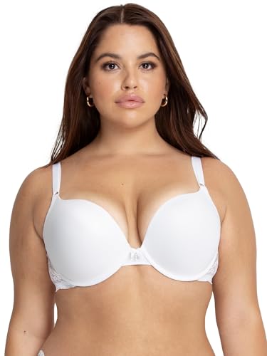 Smart & Sexy womens Maximum Cleavage Underwire Push Up Bra, White With Lace Wings, 36B US