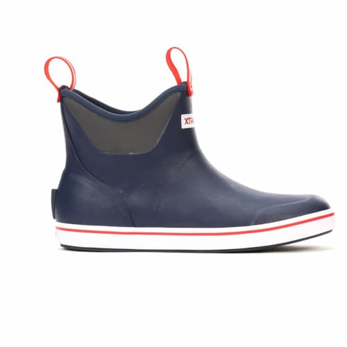 XTRATUF Performance Series 6" Men’s Full Rubber Ankle Deck Boots, Navy & Red (22733), 12