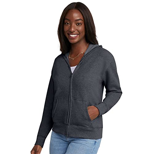 Hanes Women's EcoSmart Full-Zip Hoodie Sweatshirt, Slate Heather, Large