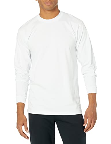 Pro Club Men's Heavyweight Cotton Long Sleeve Crew Neck T-Shirt, Snow White, Medium
