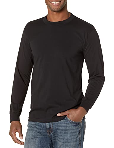 Pro Club Men's Heavyweight Cotton Long Sleeve Crew Neck T-Shirt, Black, Medium