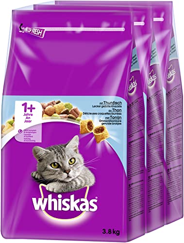 🔥 STARKER PREIS (-30%) WHISKAS Trockenfutter für ausgewachsene Katzen 3 x 3,8kg mit Thunfisch