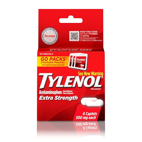 Tylenol Extra Strength 500 mg Acetaminophen Caplets, Pain Reliever & Fever Reducer, Acetaminophen for Minor Arthritis Pain, Headache, Backache & Menstrual Pain Relief, Travel Size, 6 Ct