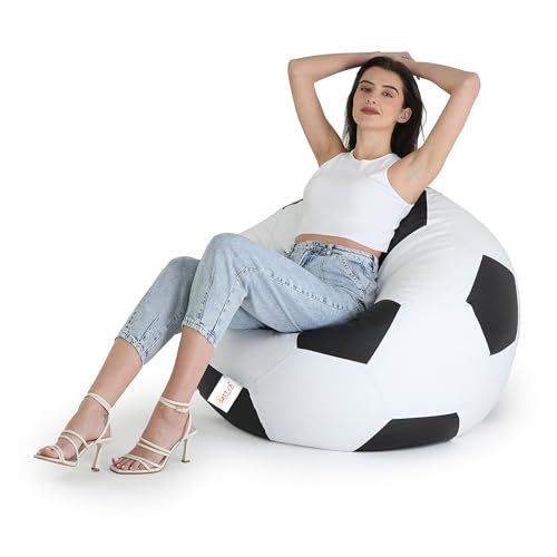 SATTVA XXXL Football Bean Bag Filled with Beans | Faux Leather Bean Bag for Adults & Kids | Pre-Filled Comfortable Seating for Living Room, Bedroom, H