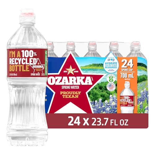 Ozarka Texas Spring Water Bottles, 24 Pack - Still Drinking Water with Naturally Balanced Minerals for a Crisp Clean Taste - 23.7 Fl Oz Sports Bottle with Flip Cap