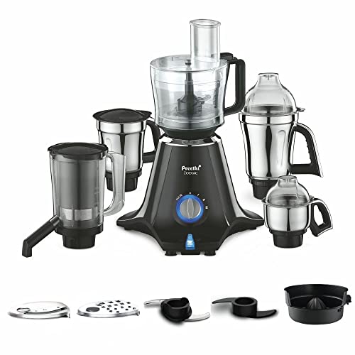 Preethi Zodiac MG-218 mixer grinder, 750 watt, Black/Light Grey, 5 jars - 3 In 1 insta fresh juicer Jar & Master chef food processor Jar, Vega W5 moto
