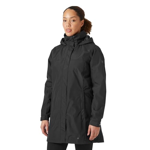 Helly-Hansen Women's Aden Waterproof Breathable Hooded Long Rain Jacket, Black, Medium