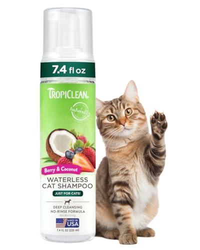 Berry & Coconut Waterless Cat Shampoo TropiClean Berry & Coconut Waterless Cat Shampoo | Deep Cleansing Dry Shampoo for Cats | Natural Cat Shampoo Derived from Natural Ingredients | Made in the USA | 7.4 oz.