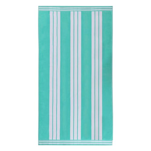 Superior Collection Combed Cotton Luxurious Jacquard Beach Towels, Mint Cabana Stripe, Oversized