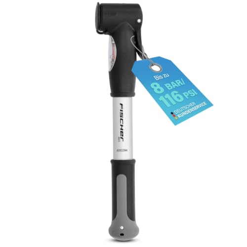 (-33%) FISCHER Mini-Luftpumpe mit Manometer, Doppelhub-Technik, für alle Ventile (AV, DV, SV), Duokopf, aus Aluminium, extrem kompakt