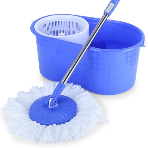 Aqua Spin Mop with Bucket & 2 Microfiber Refills | Hands-Free Floor Cleaning Mop with 4 Wheels, Big Bucket, Easy Wring System & Adjustable Stainless S