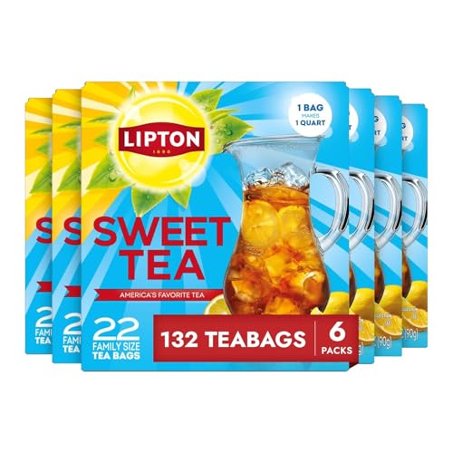 Lipton Family-Sized Black Iced Tea Bags, Southern Sweet Tea 22 ct (Pack of 6)