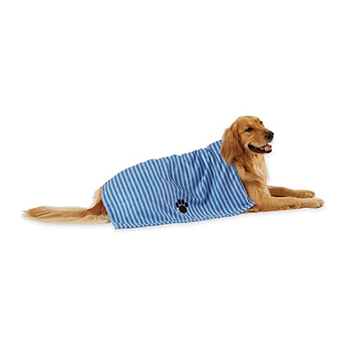 Bone Dry Pet Grooming Towel Collection Absorbent Microfiber X-Large, 41x23.5, Striped Blue
