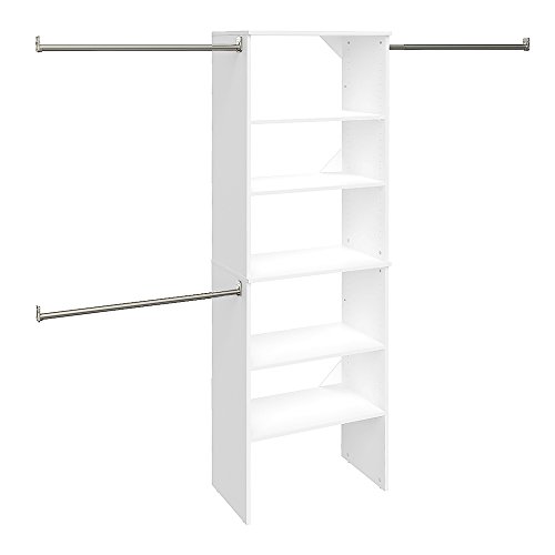 ClosetMaid SuiteSymphony Wood Closet Organizer Starter Kit with Tower and 3 Hang Rods, Shelves, Adjustable, Fits Spaces 
