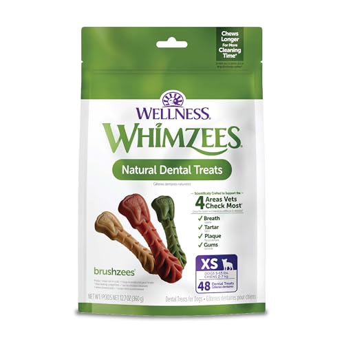 Wellness WHIMZEES Brushzees Dog Dental Treats, Natural Chews, Extra Small Size Stick, (48 Count)