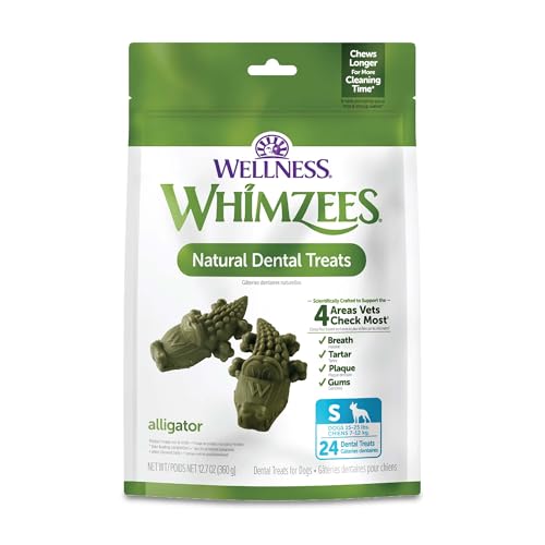 Whimzees Wellness Alligator Dog Dental Treats, Small Size, (24 Count)