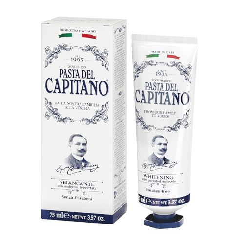 (-27%) Pasta del Capitano 1905, Aufhellende Zahnpasta, Entfernt 99% der Bakterien ohne den Zahnschmelz und das Zahnfleisch zu schädigen, Aufhellende und antibakterielle Wirkung, Made in Italy, 75 ml Tube