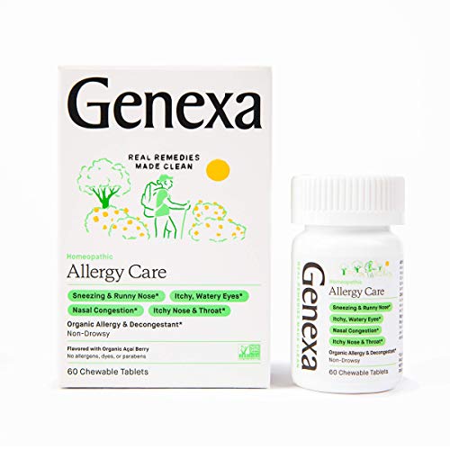 Genexa Allergy Care | Drug Free, Non-Drowsy Allergy & Decongestant Remedy for Adults | Vegan & Non-GMO | Homeopathic Allergy Relief Made Clean | Organic Acai Berry Flavor | 60 Chewable Tablets