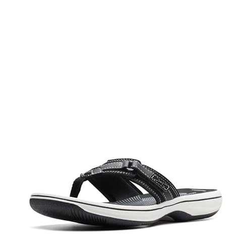 Clarks Women's Breeze Sea Flip-Flop, Black Synthetic, 8