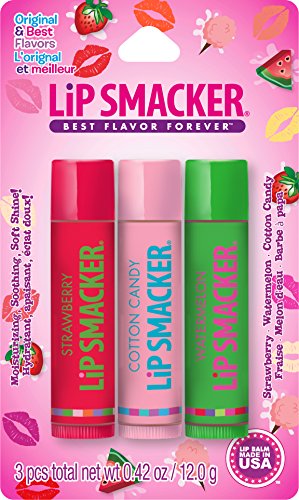 Lip Smackers Flavored Lip Balm Original & Best - Moisturizing, Soothing Trio Strawberry, Watermelon, & Cotton Candy