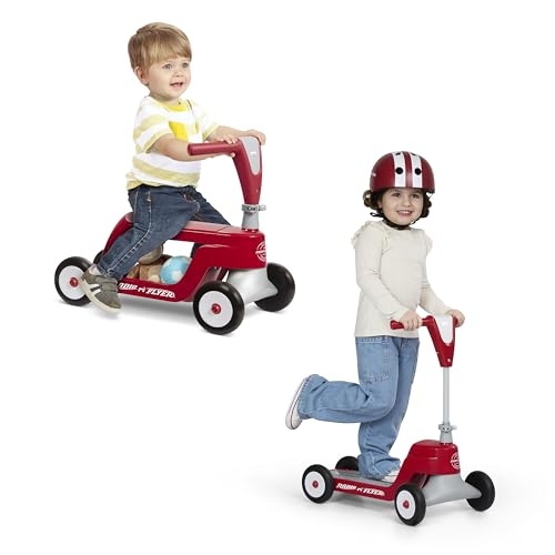 Toddler Scooter or Ride On Baby Toys, Radio Flyer Scoot 2 Scooter, for Ages 1-4, Red Ride On Toys