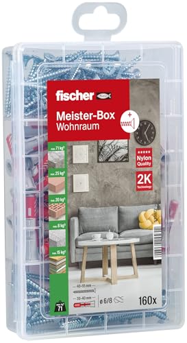 (-46%) fischer Meister-Box Wohnraum, 160-teiliges Dübel- und Schraubenset, 6-8 mm Durchmesser, 30-50 mm Länge, für Heimwerker und Profis, universeller Einsatz für unbekannte Untergründe im Innenbereich