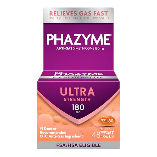 Phazyme Gas Relief, Ultra Strength Gas and Bloating Relief for Adults, 180 mg Simethicone Fast Gels, 48 Count