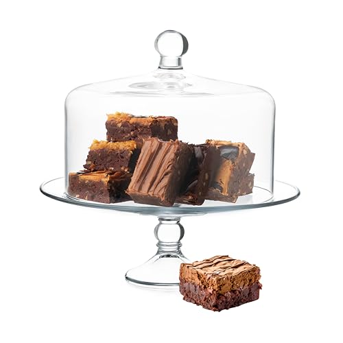 Libbey Selene Glass Cake Stand with Dome Lid, Elegant Curved Footed, Covered Cake Stand, Versatile Serving Dish for Vari