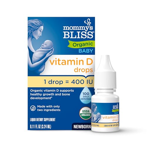 Mommy’s Bliss Organic Vitamin D Drops - Infants and Newborns - Supports Growth and Bone Development - Easy Use - 400 IU Per Drop - 100 Daily Servings
