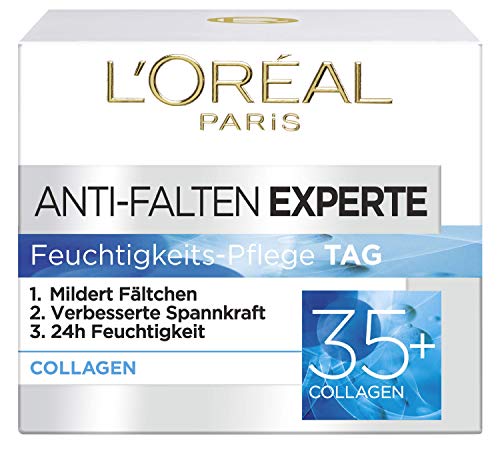 (-23%) L'Oréal Paris Feuchtigkeitspflege für das Gesicht, Pflegende Anti-Aging Creme mit Kollagen Biosphären, Mildert Fältchen und spendet 24H Feuchtigkeit, Anti-Falten Experte 35+, 1 x 50ml