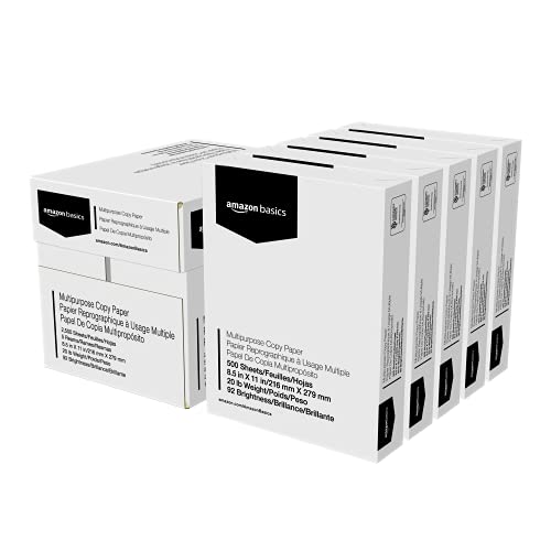Amazon Basics Copy Printer Paper 8.5x11 in 20lb 92 Bright 2500 Sheets