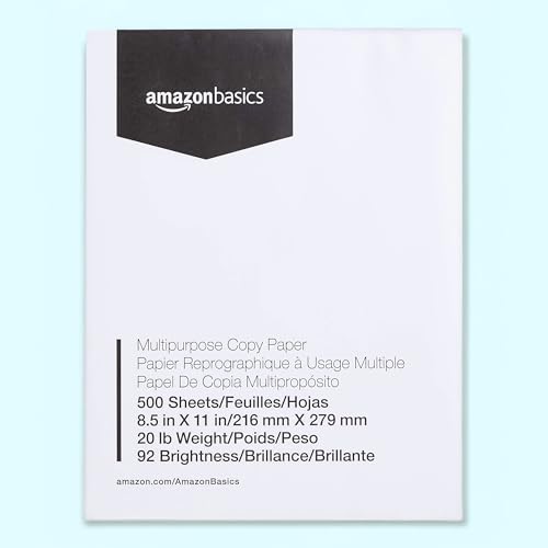 Amazon Basics Copy Printer Paper 8.5x11 in 20lb 92 Bright 500 Sheets