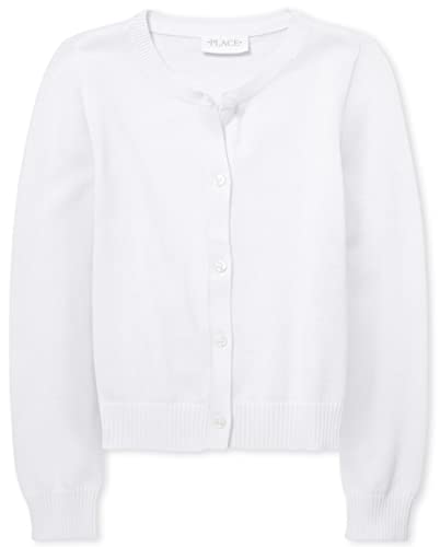 The Children's Place girls School Uniform Cardigan Sweater, White, Medium US