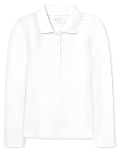 The Children's Place girls Long Sleeve Pique School Uniform Polo Shirt, White Single, Medium US