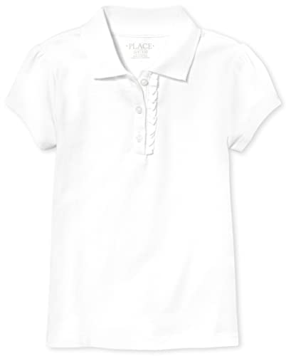 The Children's Place girls Short Sleeve Ruffle Pique School Uniform Polo Shirt, White, Medium US