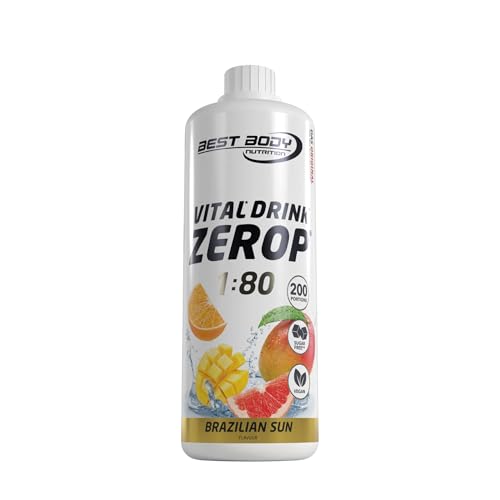 (-41%) Best Body Nutrition ZEROP Vital Zuckerfreies Getränkekonzentrat Sirup Brazilian Sun Ohne Aspartam 1 L ergibt 80 L Getränk Fitness Drink mit Vitaminen B1 B6 Niacin Kalorienarm Wassersprudler