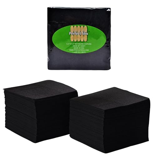 Perfect Stix - 2 Ply Black Napkin-100ct Paper Cocktail Beverage Napkins, 2-Ply, Black (Pack of 100)