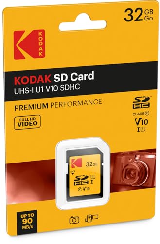 KODAK SDHC Card 32GB UHS-I U1 V10 Premium, up to 85MB/s Read Speed, for Full HD Video and High-Resolution Pictures, Compatible with SDHC Standard - EKMSD32GHC10K