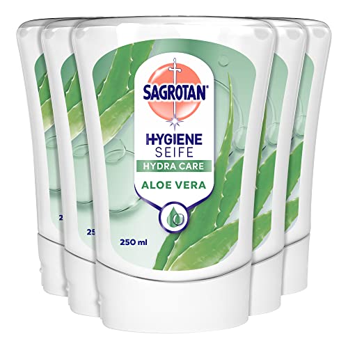 (-23%) Sagrotan No‑Touch Nachfüller Aloe Vera – Handseife für den automatischen Seifenspender – Sanfte Reinigung für die Hände – Flüssigseife – 5 X 250 ml