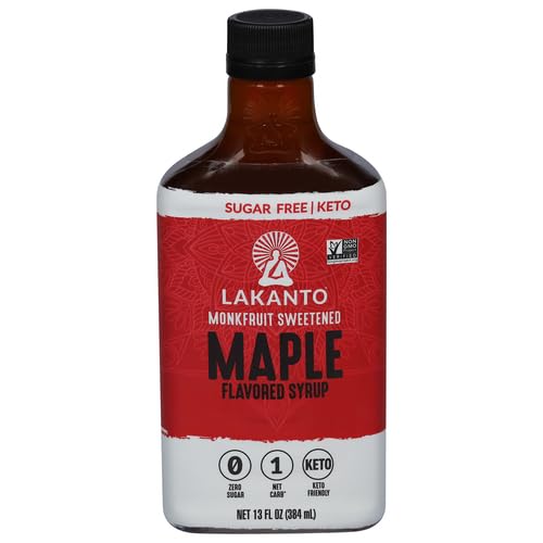 Lakanto Sugar Free Maple Syrup With Monk Fruit & Erythritol For Pancakes, Waffles, Oatmeal, Coffee, Tea, Granola, Frosting & Dressing, Zero Sugar, Keto, Vegan, Gluten Free, 1 G Net Carbs, 13 Fl Oz
