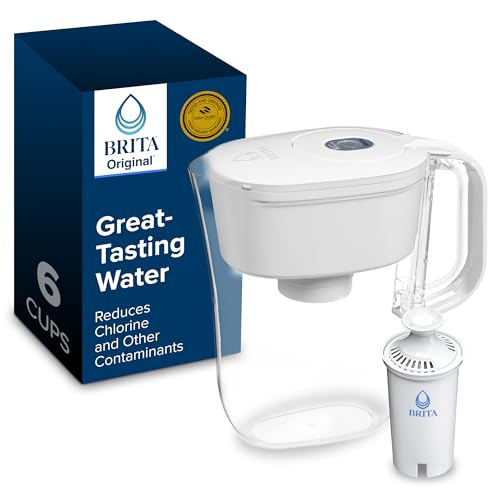 Brita Small 6 Cup Denali Water Filter Pitcher with 1 Brita Standard Filter, Made Without BPA, Bright White