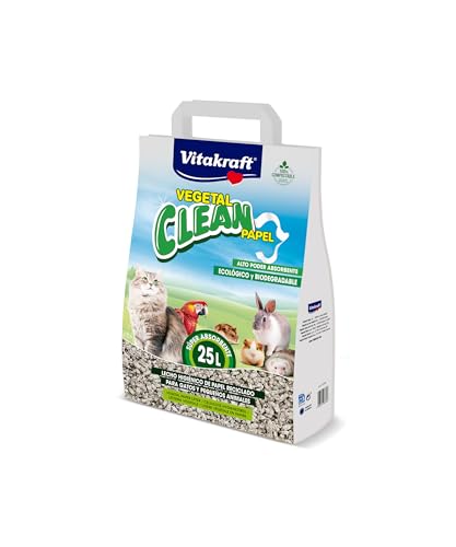 Vitakraft Vegetal Clean Papel, lecho Sanitario higiénico de Papel prensado para Animales pequeños, Conejos, cobayas, Gatos, Control de olores y Gran absorción, hipoalergénico, Biodegradable (1x 25L)