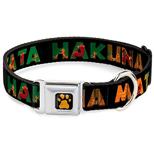 Dog Collar Seatbelt Buckle Hakuna Matata Black Lion King Scenes 15 to 26 Inches 1.0 Inch Wide