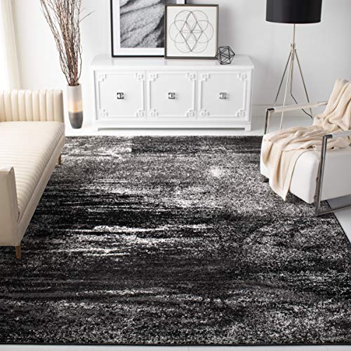 SAFAVIEH Adirondack Collection Area Rug - 8' Square, Silver & Black, Modern Abstract Design, Non-Shedding & Easy Care, Ideal for High Traffic Areas in Living Room, Bedroom (ADR112A)