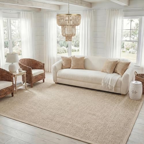 SAFAVIEH Area Rug 8x10 - Natural Fiber Collection - Large - Marble & Beige, Sisal, Woven Design with Border (NF143C)